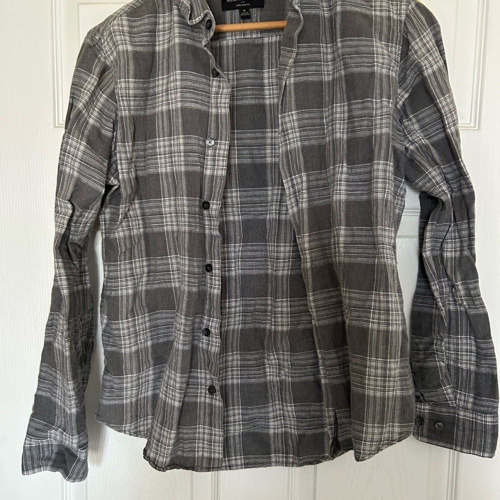 Banana Republic Men's Charcoal Plaid Shirt Linen Blend